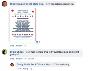 HD29 candidate Grady Nouis approving promoting Trump rally to hate groups