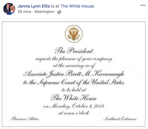 Jenna Lynn Ellis Kavanaugh Swearing-in Ceremony Invite