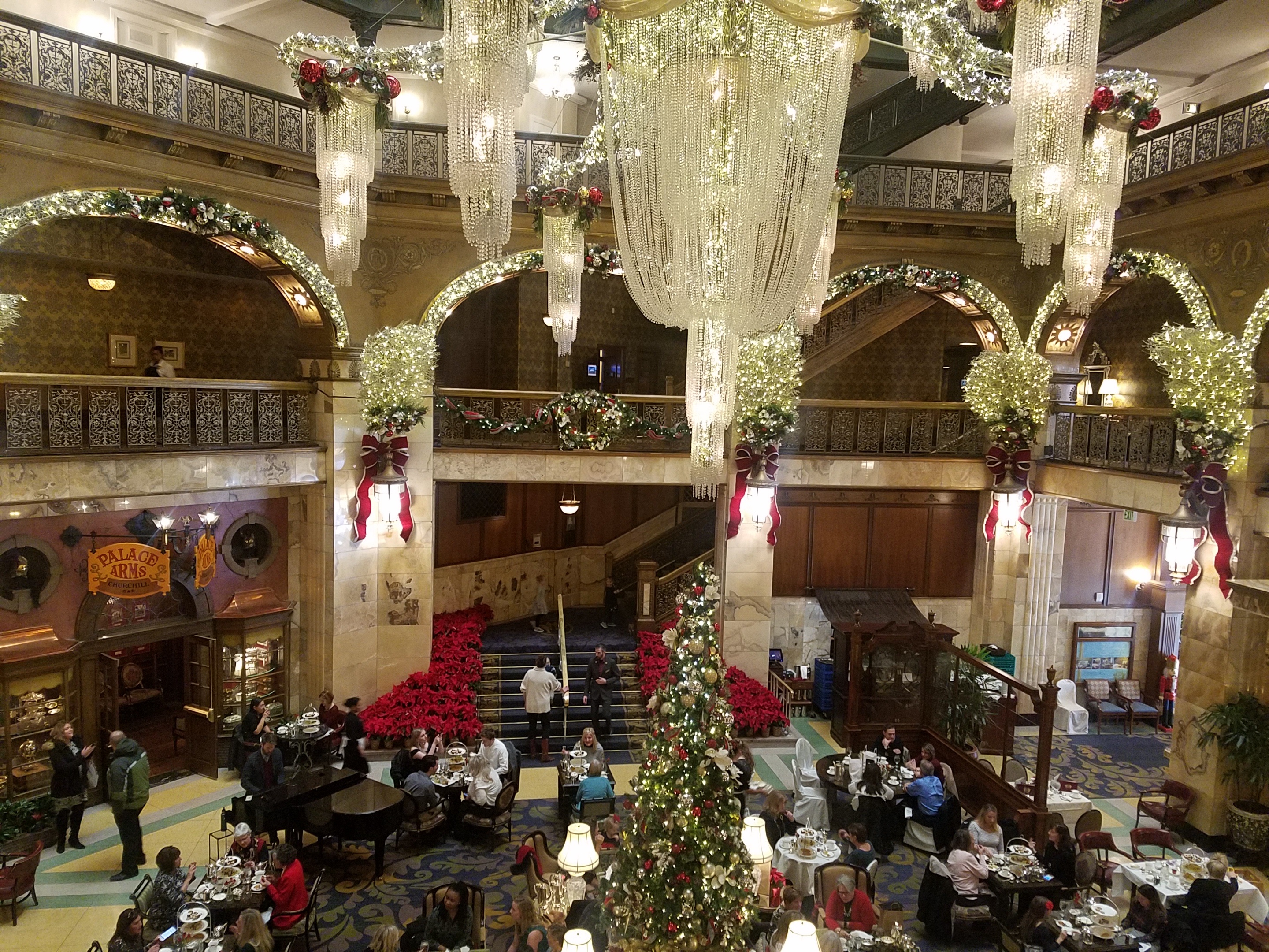Brown Palace Hotel lobby holiday decorations